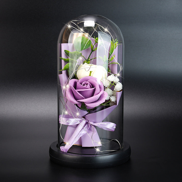 Glass Rose Lamp LED Night Light – Romantic Flower Table Lamp for Bedroom Home Decor