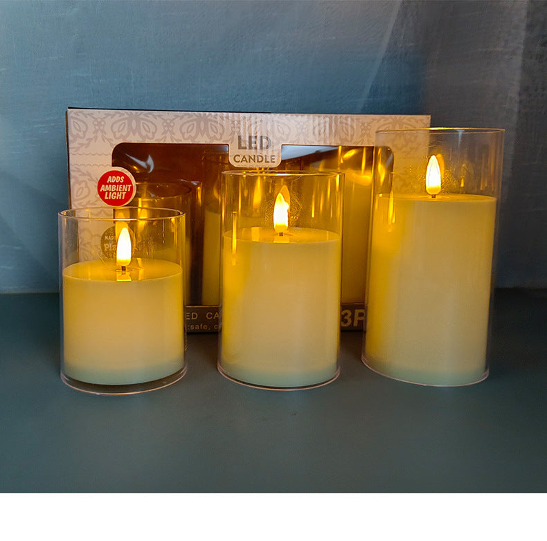 LED Simulation Candle Lamp – Glass Cup Ambient Light, Holiday Decoration