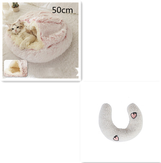 Cozy Round 2‑in‑1 Cat & Dog Bed – Warm Winter Pet Bed, Plush Soft Comfort House