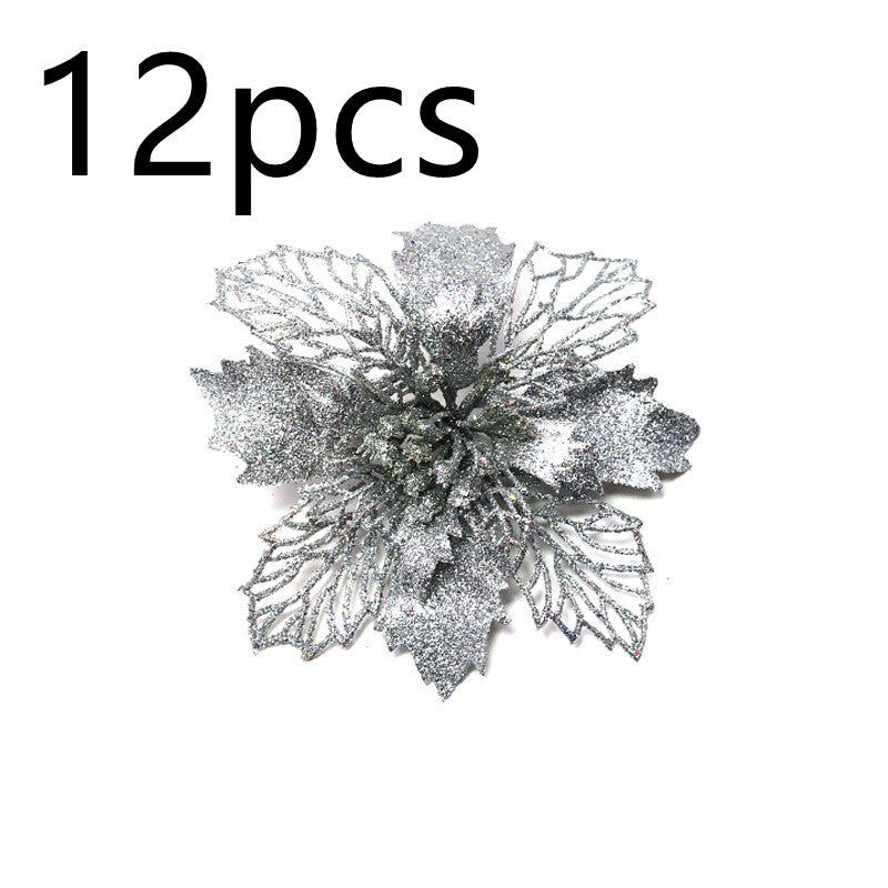 Christmas Glitter Fake Flowers – Festive Tree Decorations for Home & Party Setup