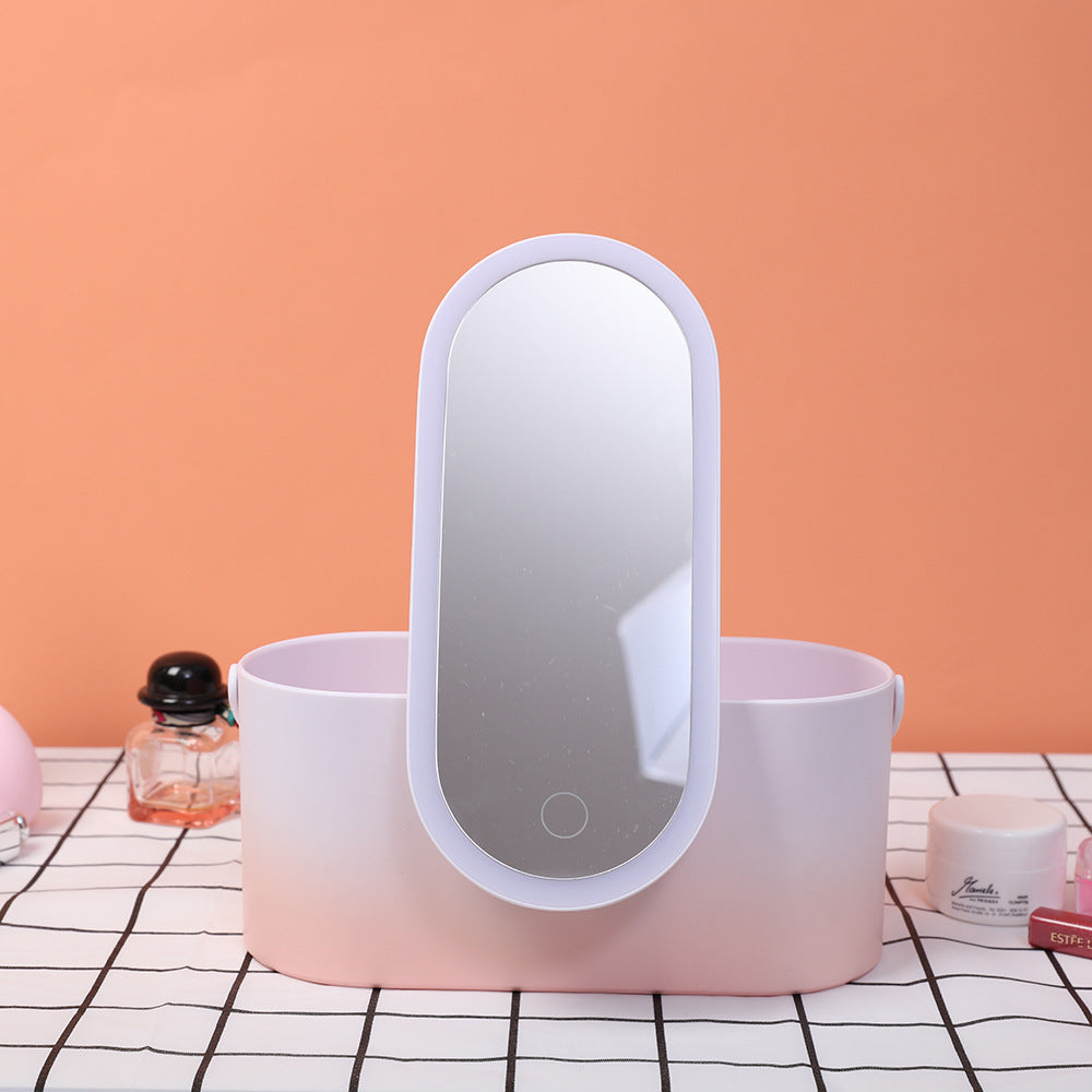 Portable LED Makeup Mirror Organizer – Travel Cosmetic Storage Box