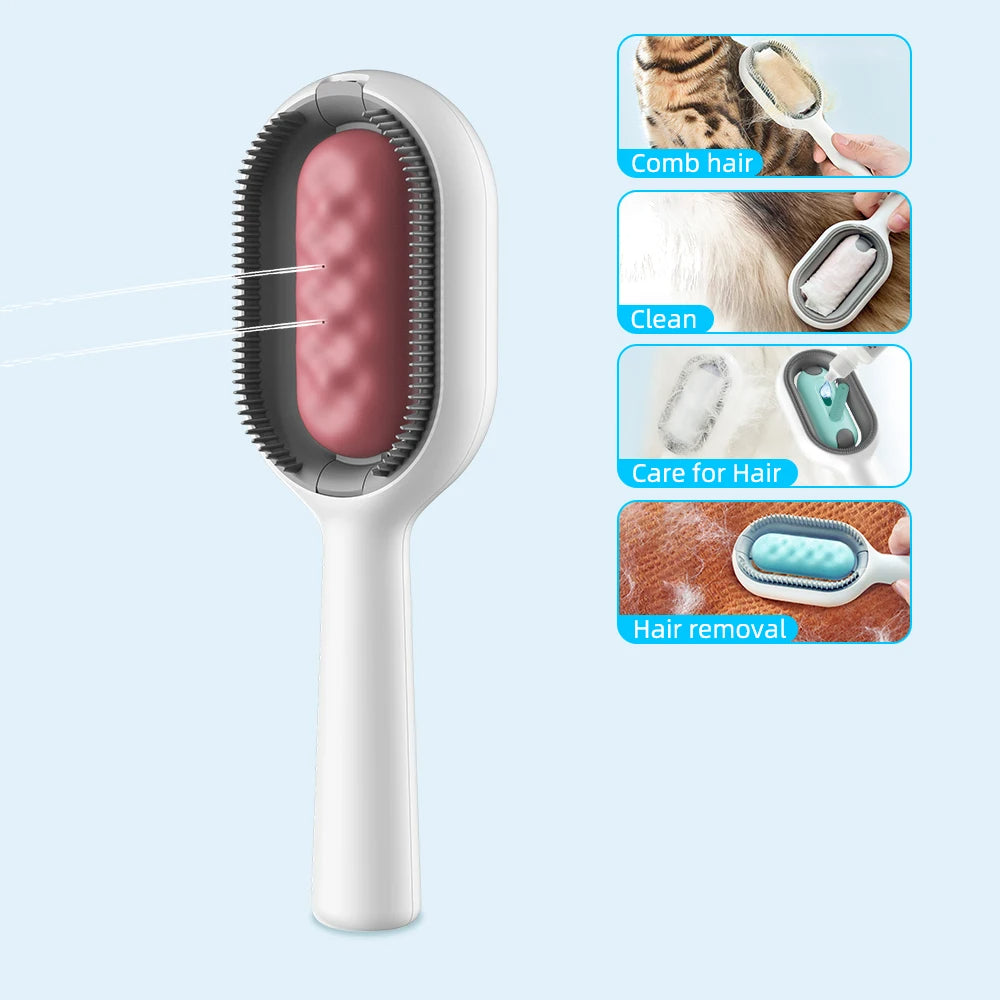Cat Grooming Brush with Water Spray – 4-in-1 Dog & Cat Deshedding Hair Removal Comb