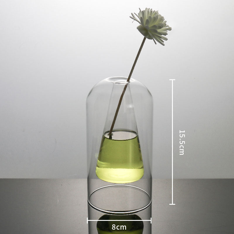 Stylish Glass Vase Decor – Double Wall Hydroponic Flower Pot for Elegant Home Styling