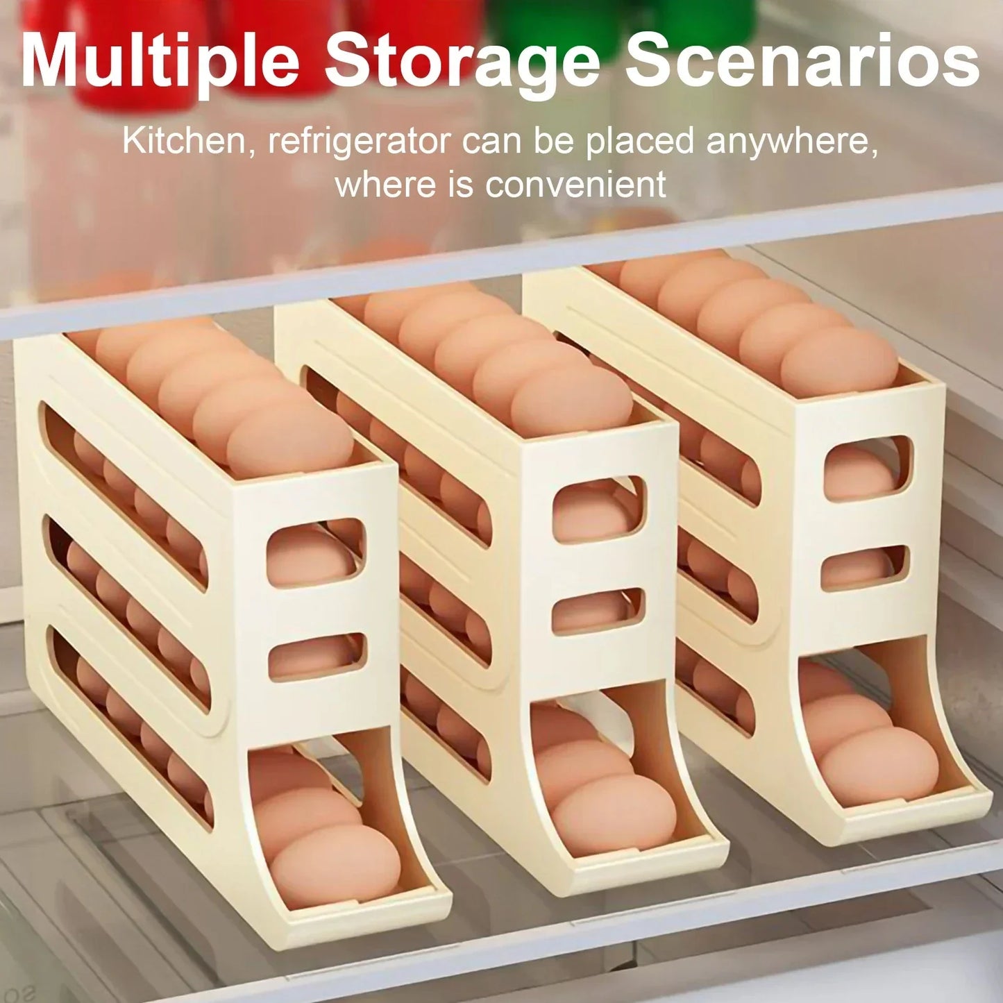 Smart Egg Roller Organizer for Fridge – 4-Layer Automatic Egg Tray | Kitchen Storage Solution