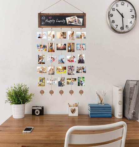 Rustic Wooden Hanging Photo Clips | Wall Decor Picture Frame Display Organizer Board
