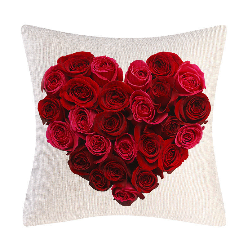 Valentine’s Day Linen Pillowcase – Romantic Holiday Decorative Throw Pillow Cover
