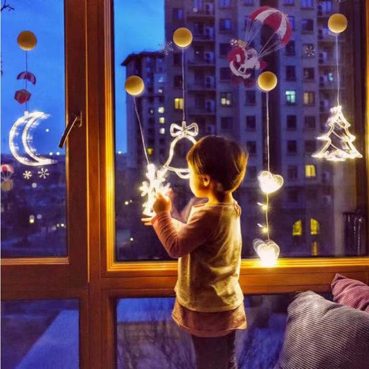 Snowflake & Star LED Curtain String Lights – Christmas Party Background Decor