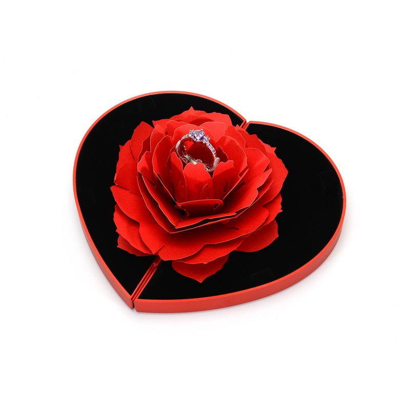 Proposal Ring Box Heart Shape – 3D Love Rose Rotating Gift Box for Her
