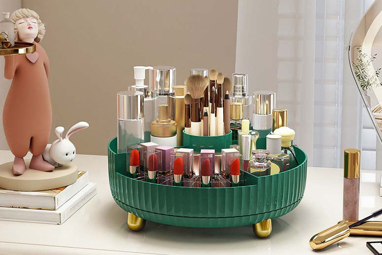 360° Rotating Cosmetic Storage Box – Makeup Organizer for Home & Travel