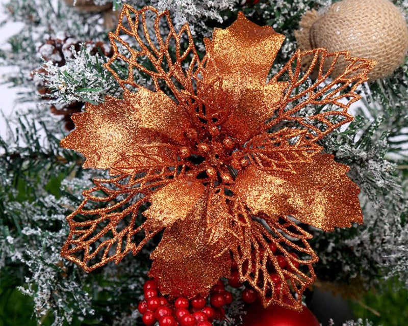 Christmas Glitter Fake Flowers – Festive Tree Decorations for Home & Party Setup