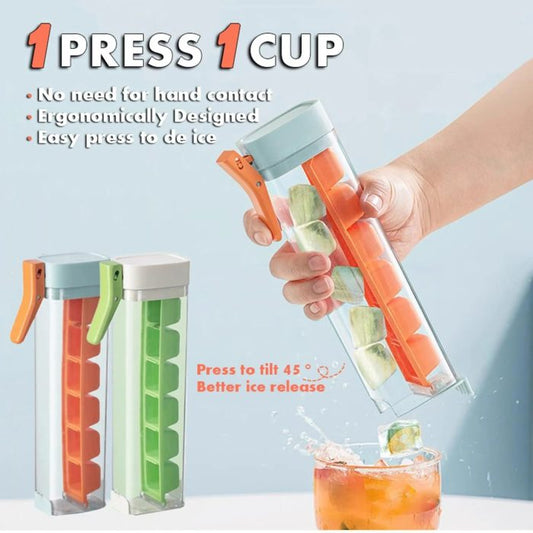 Press Ice Cube Tray with Storage Box – Easy Release Ice Maker for Freezer Organization & Quick Ice