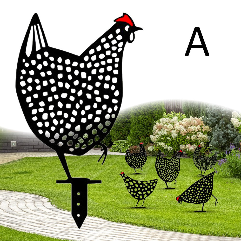 Metal Chicken Garden Stakes Decor – Outdoor Yard Art | Farmhouse Lawn Decoration