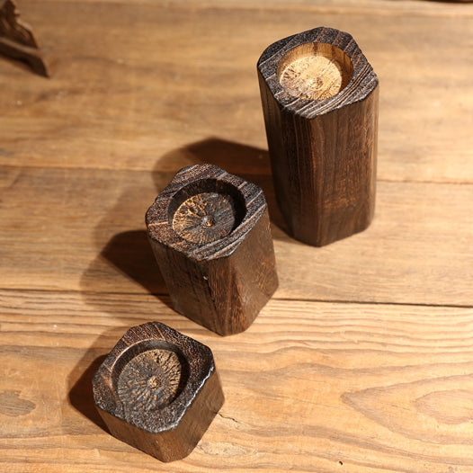 Rustic Solid Wood Candle Holder – Farmhouse Style Home Decor Accent Piece
