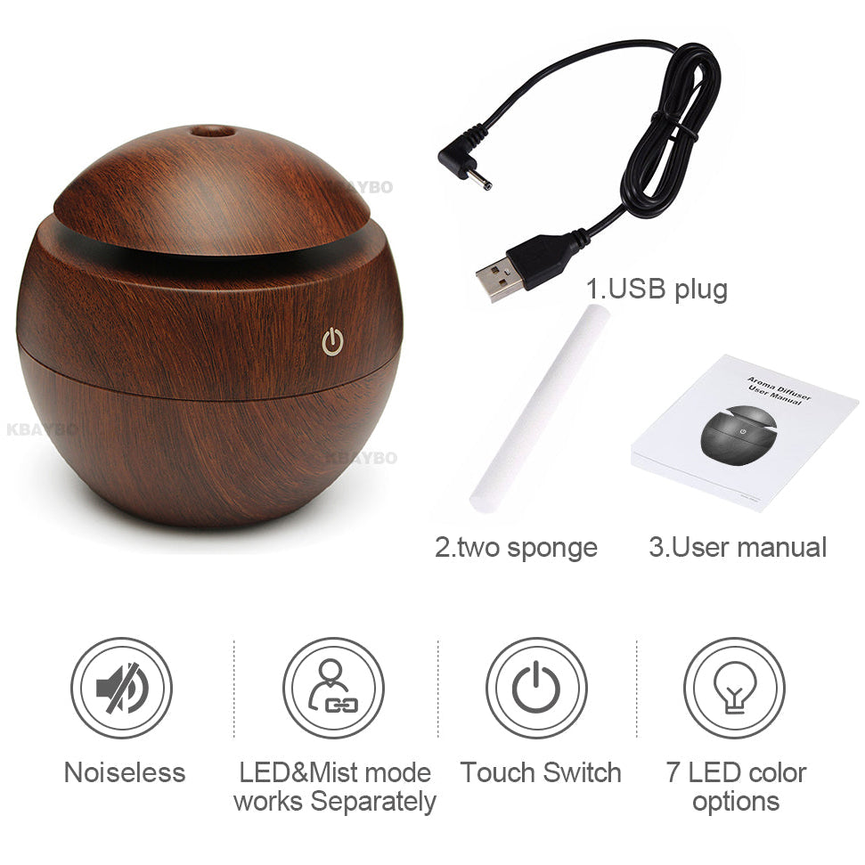 Essential Oil Diffuser Humidifier USB – Ultrasonic Air Purifier with 7-Color LED Night Light