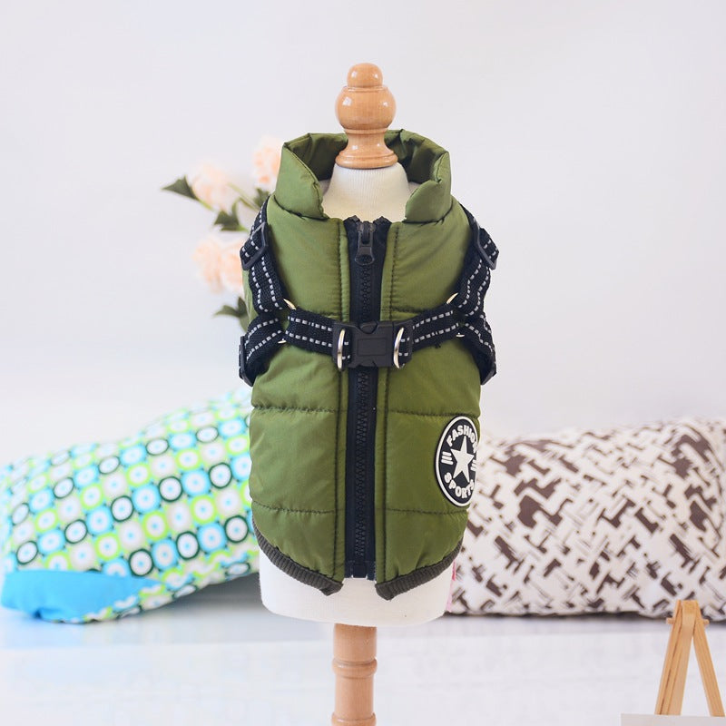 Warm Dog Coat with Harness – Waterproof Winter Jacket for All Dog Sizes