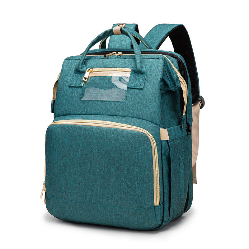 Multifunction Diaper Bag Backpack – USB Charging Baby Bag with Foldable Travel Bed