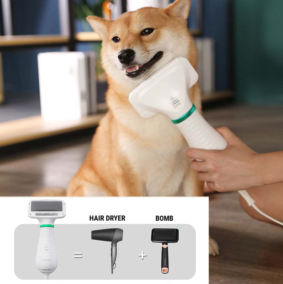 2-in-1 Pet Grooming Dryer Brush Dog Cat Hair Dryer Comb Fast Drying Tool