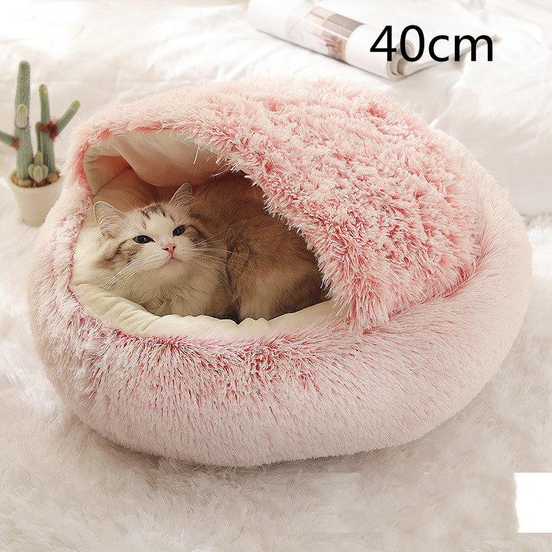 Cozy Round 2‑in‑1 Cat & Dog Bed – Warm Winter Pet Bed, Plush Soft Comfort House