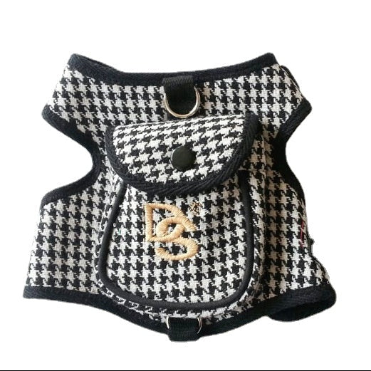 Houndstooth Pet Vest Suit – Stylish Small Dog & Cat Outfit for Daily Wear