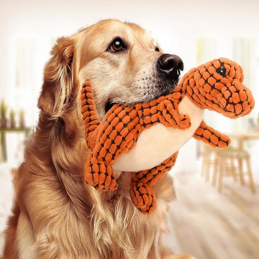Interactive Dinosaur Dog Toy – Squeaky Plush Chew Toy for Large & Small Dogs