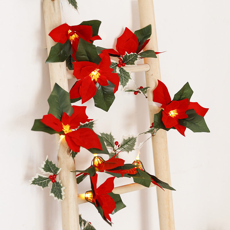 Christmas LED String Lights with Red Flowers & Berries – Cozy Festive Home Decor