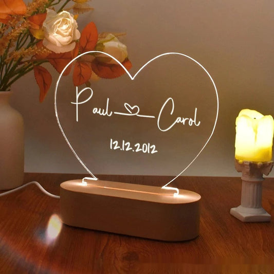 Engraved Couple Night Light – Custom Name & Date LED Romantic Gift Lamp