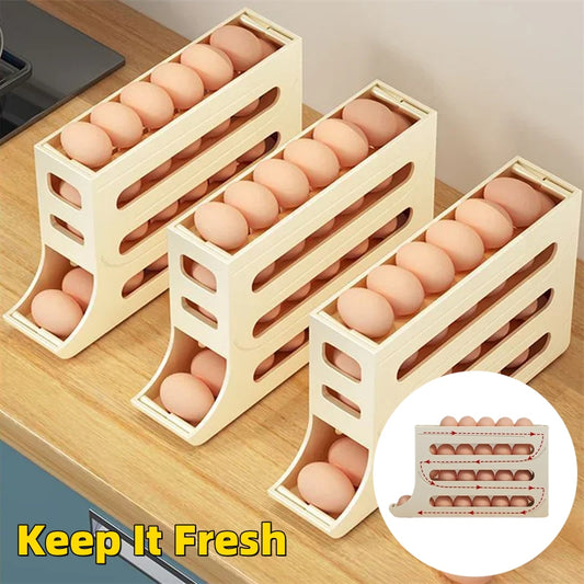 Smart Egg Roller Organizer for Fridge – 4-Layer Automatic Egg Tray | Kitchen Storage Solution