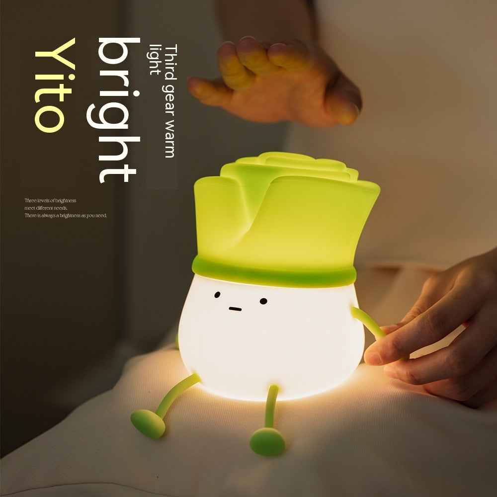 Cute Green Onion Glow Lamp LED – Relaxing Night Light for Desk & Bedroom Decor