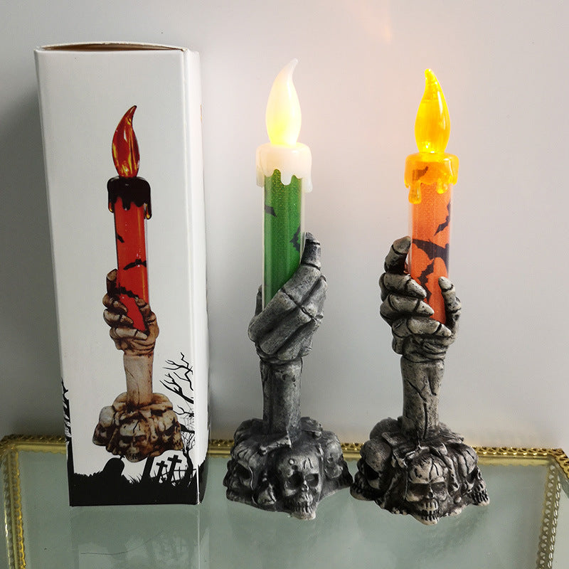 Halloween Skeleton Ghost Candle Holder – Spooky Home Decor LED Light Prop