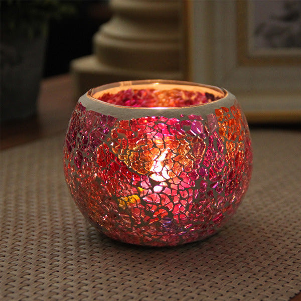Colorful Mosaic Glass Candle Holder – Elegant Romantic Lighting for Home & Events