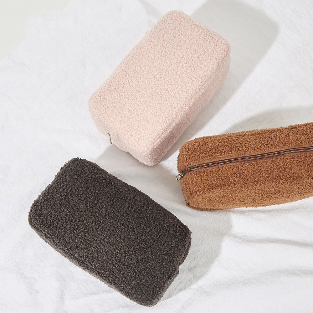 Autumn Winter Solid Color Velvet Bag – Portable Skincare & Cosmetic Organizer