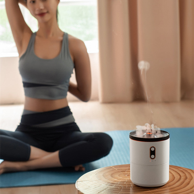 Portable Aromatherapy Diffuser Volcano Flame Humidifier with LED Night Light – Stress Relief Air Freshener