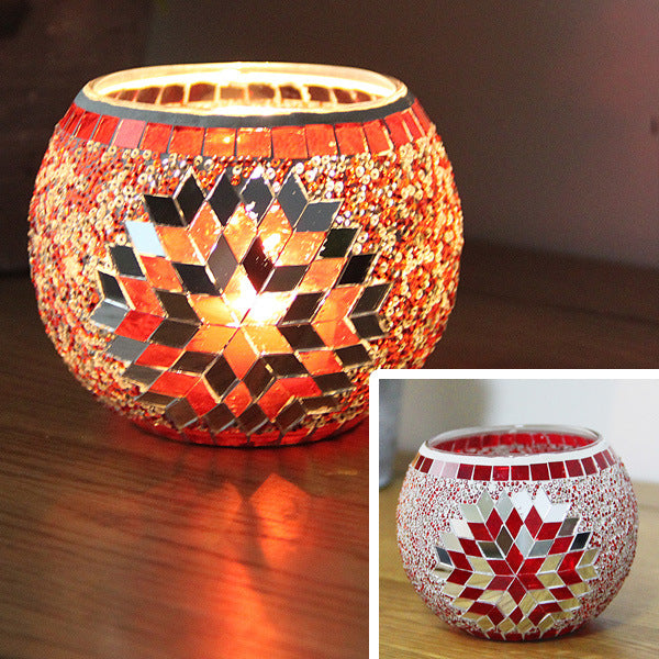Colorful Mosaic Glass Candle Holder – Elegant Romantic Lighting for Home & Events
