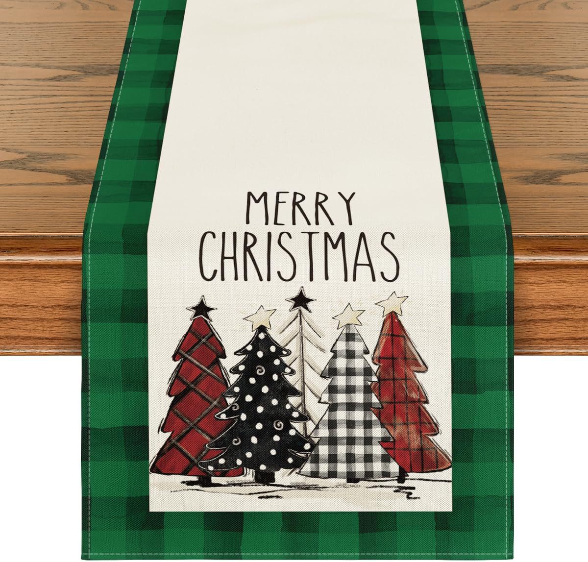 Christmas Tree Table Runner – Merry Xmas Holiday Dining Table Decor