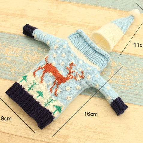 Christmas Wine Bottle Sweater Cover Set Knitted Holiday Table Decor Festive Ornament