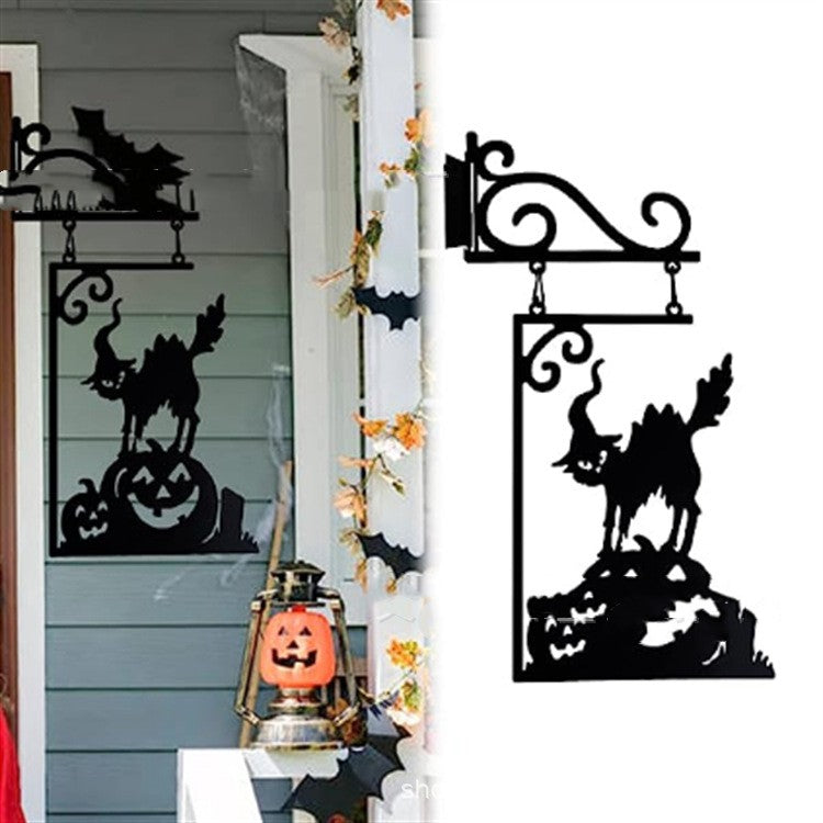 Spooky Halloween Outdoor Metal Decorations – Black Cat Witch Ghost Yard Stakes