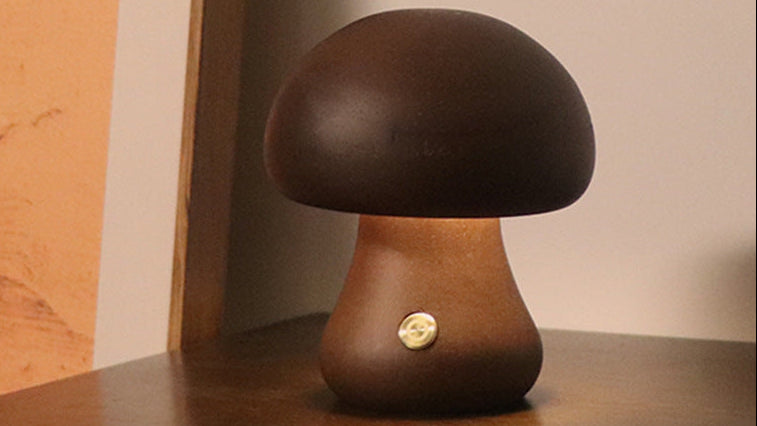 Cute Wooden Mushroom LED Night Light – Soft Touch Lamp for Bedroom