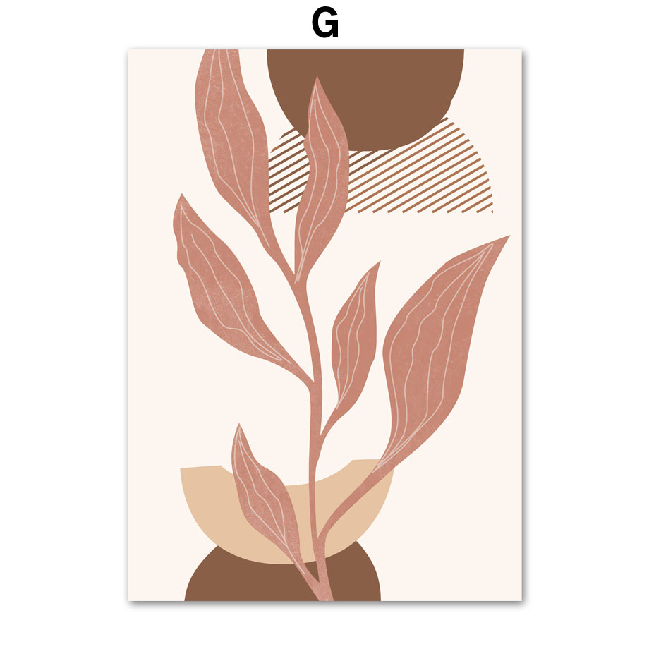 Minimalist Boho Home Decor – Line Leaves Abstract Canvas Wall Art