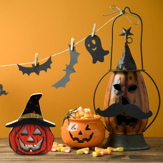 Creative Wooden Pumpkin Night Lamp Halloween LED Decor – Warm Spooky Seasonal Lighting