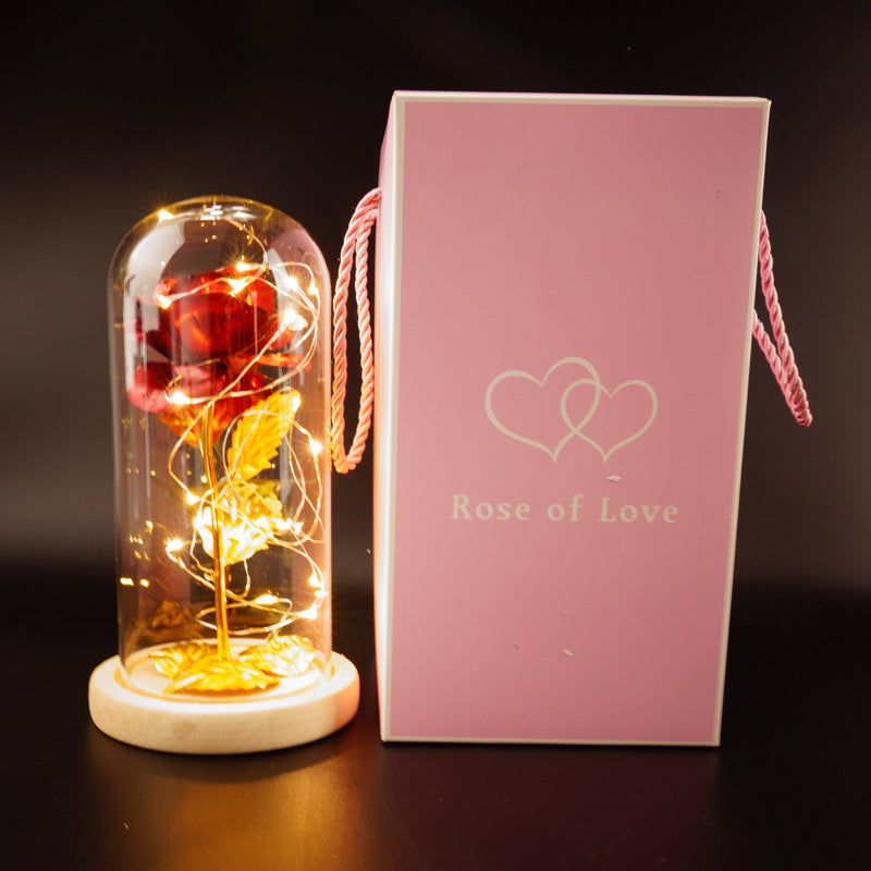 Gold Foil Preserved Rose Glass Dome – Luxury Eternal Flower Gift for Valentine’s & Anniversary