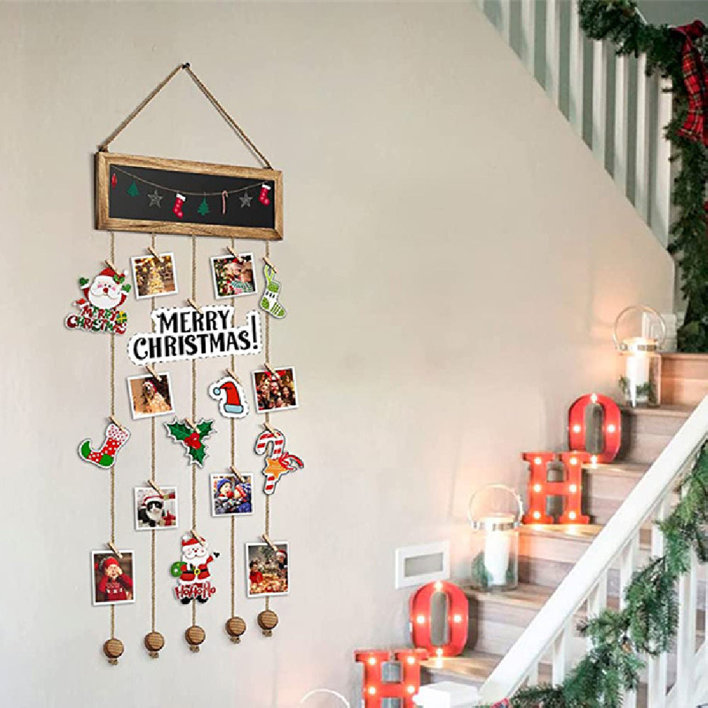 Rustic Wooden Hanging Photo Clips | Wall Decor Picture Frame Display Organizer Board