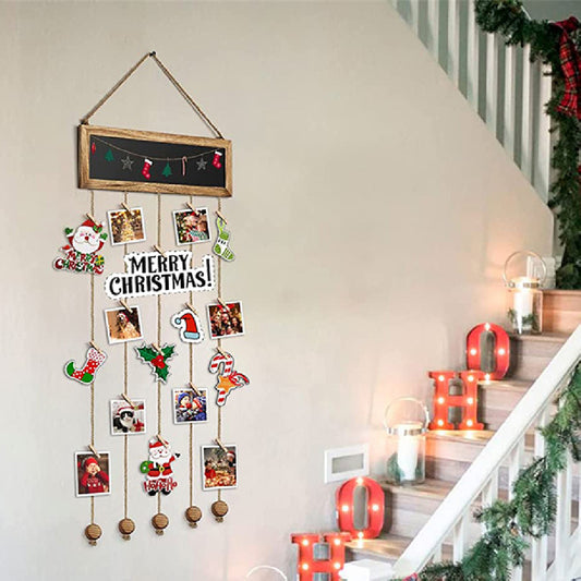 Rustic Wooden Hanging Photo Clips | Wall Decor Picture Frame Display Organizer Board