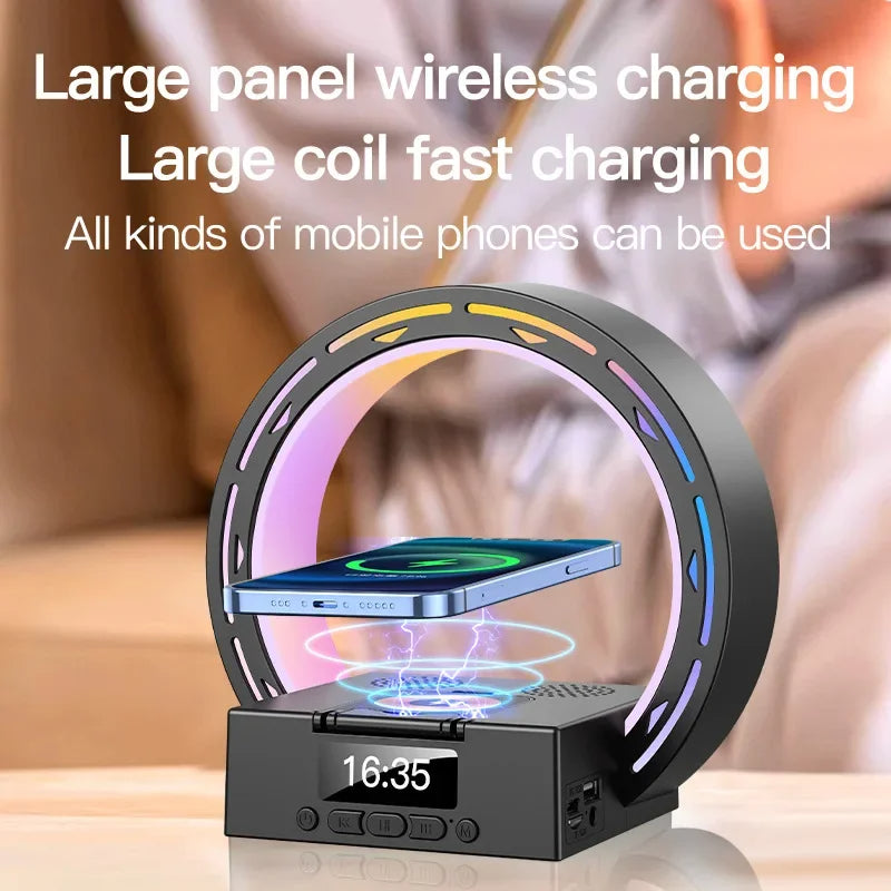 Smart Bedside Light with Speaker – Wireless Charger, Alarm Clock & LED Lamp