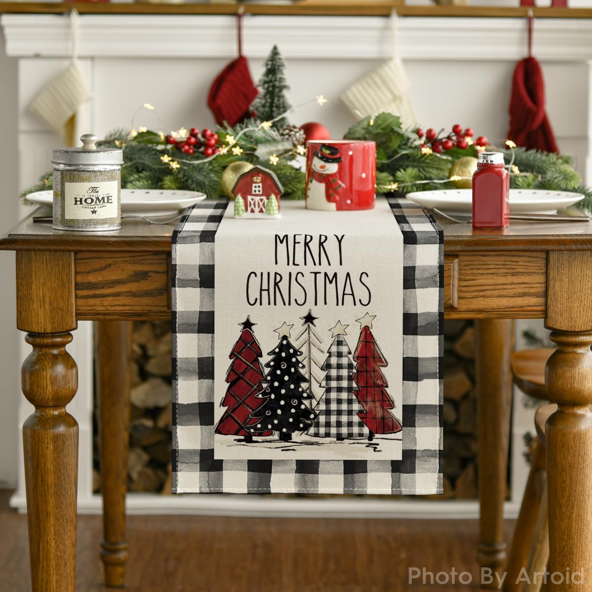 Christmas Tree Table Runner – Merry Xmas Holiday Dining Table Decor