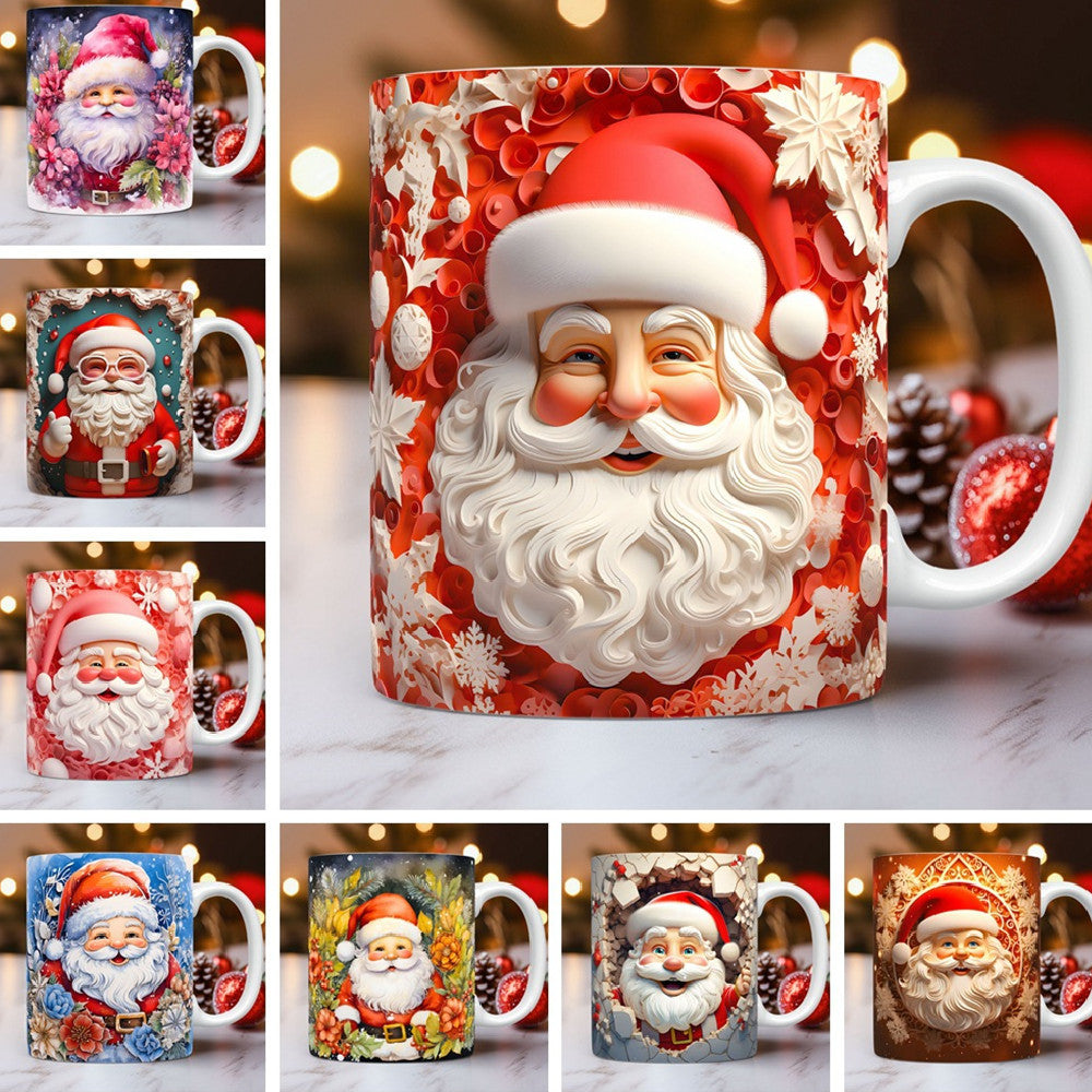 3D Christmas Mug – Fun Santa & Snowman Design