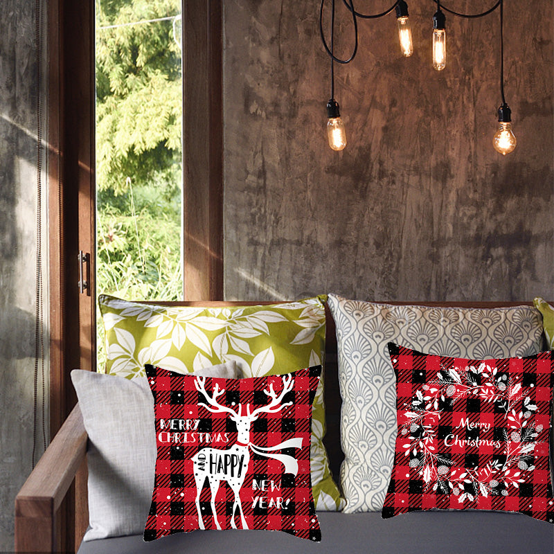 Christmas Decorative Cushion Cover Elk Santa Claus | Festive Sofa Pillow Xmas Home Decor