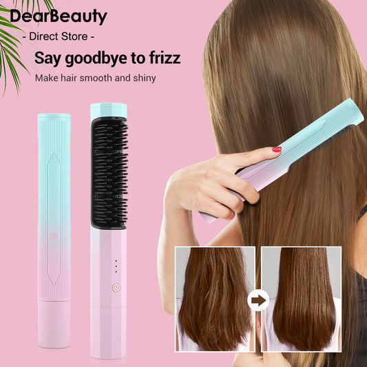 Travel Hair Styling Tool – Wireless Straightening Comb & Curling Iron