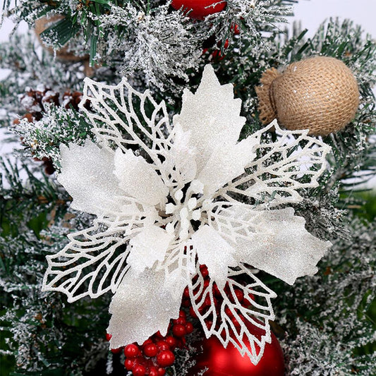 Christmas Glitter Fake Flowers – Festive Tree Decorations for Home & Party Setup