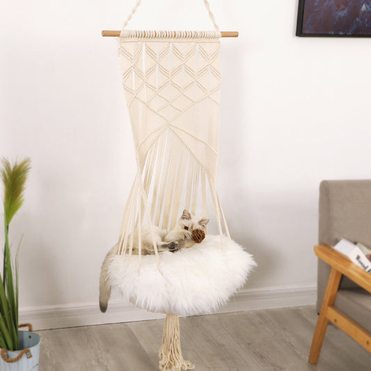 Macrame Hanging Pet Swing – Cozy Perch for All Seasons