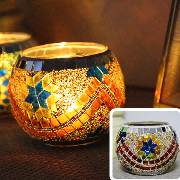 Colorful Mosaic Glass Candle Holder – Elegant Romantic Lighting for Home & Events